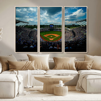 37127-MGV-CV-36X24-Kauffman Stadium Wall Art Canvas Print, Framed Kansas City Royals Field Art Picture Print, Baseball Stadium Perfect Sport Room