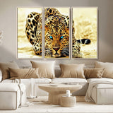 45281-MGV-CV-36X24-Blue Eye Leopard Wall Art Canvas Print, Framed Leopard Painting Art Picture Print, Big Cat Perfect Safari Wildlife Decor Artwork