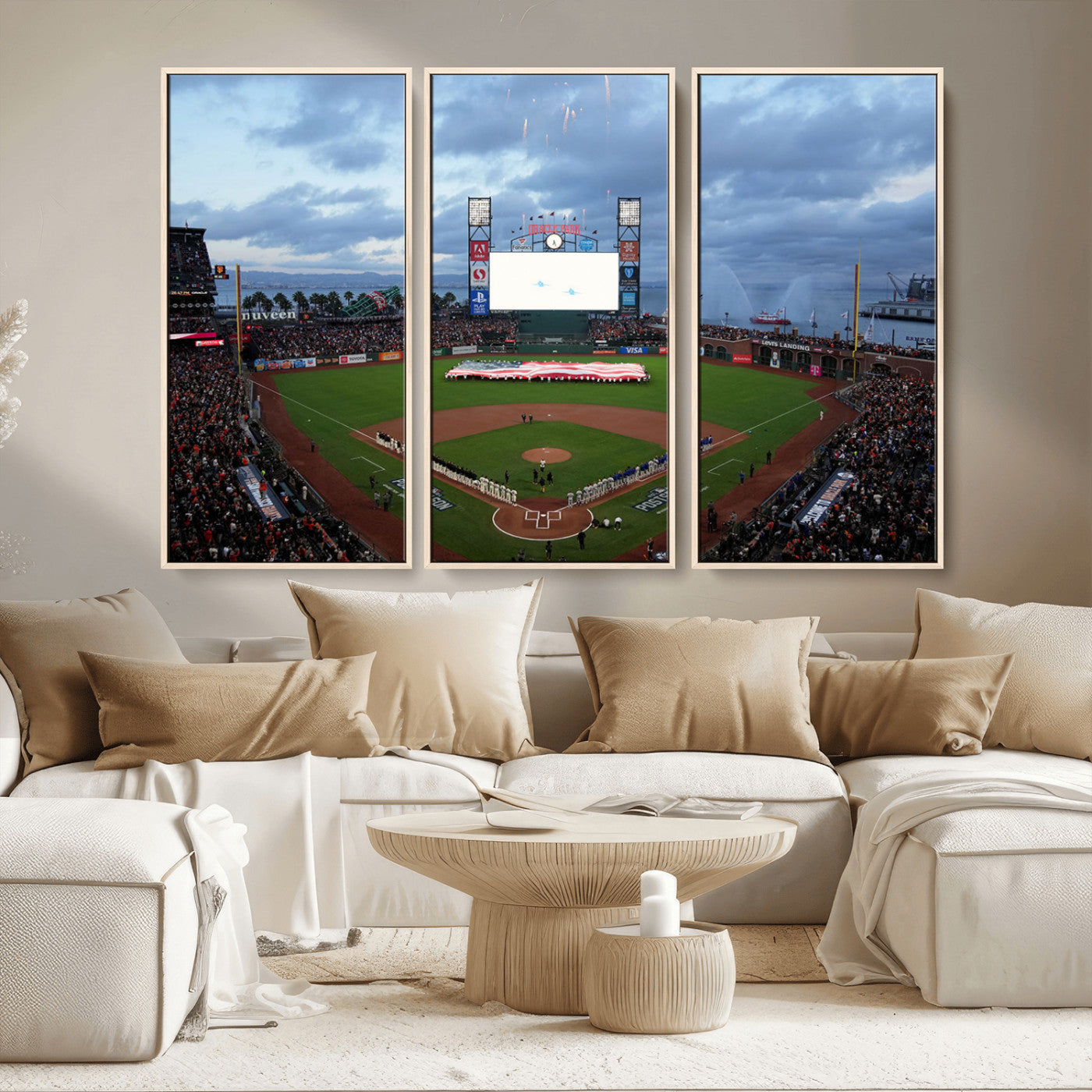 44631-MGV-CV-36X24-Oracle Park Stadium Wall Art Canvas Print, Framed San Francisco Giants Art Picture Print, Giants Stadium Field Perfect Sports Room