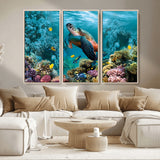 38661-MGV-CV-36X24-Sea Turtle Wall Art Canvas Print, Framed Ocean Wildlife Art Picture Print, Turtle Perfect Coastal Nature Decor Artwork