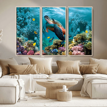 38661-MGV-CV-36X24-Sea Turtle Wall Art Canvas Print, Framed Ocean Wildlife Art Picture Print, Turtle Perfect Coastal Nature Decor Artwork