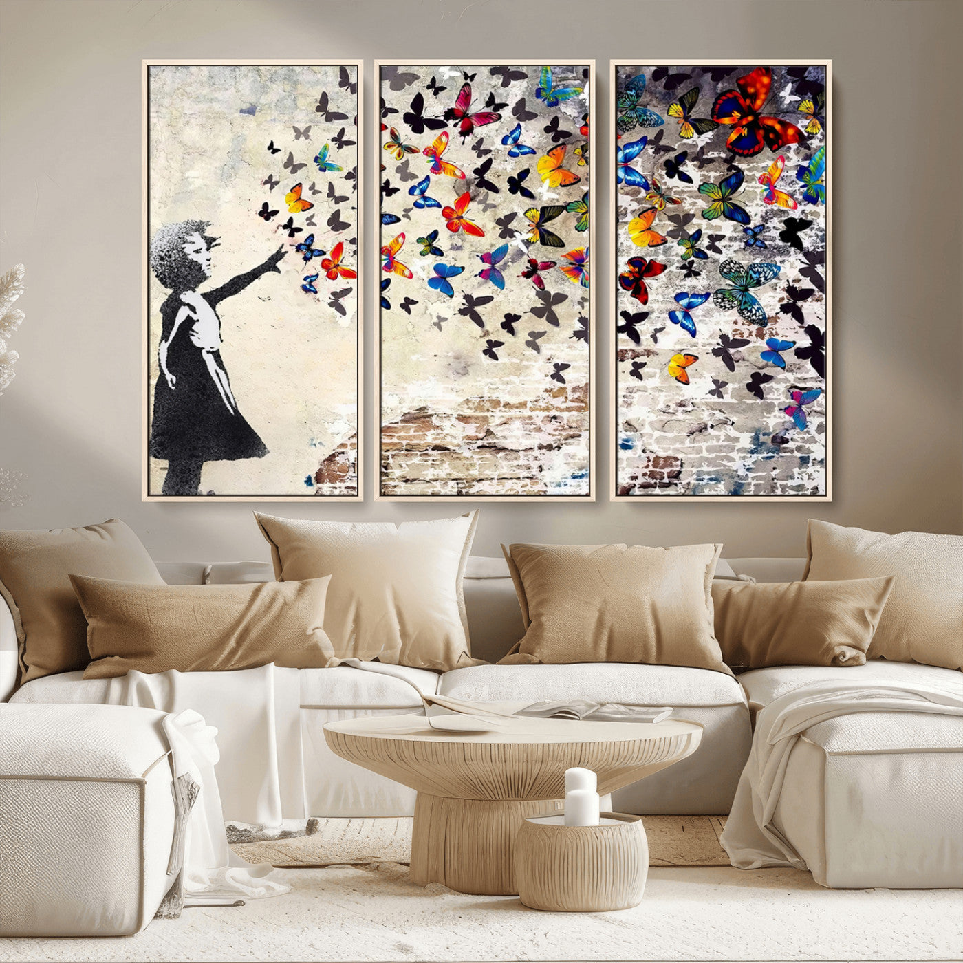 97895-MGV-CV-36X24-Girl with Butterflies Wall Art – Colorful Street Art Style Canvas Print, Modern Graffiti-Inspired Butterfly Artwork for Living