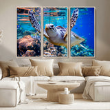 12683-MGV-CV-36X24-Sea Turtle Wall Art – Graceful Ocean Canvas Print with Coral Reef and Tropical Fish, Coastal Marine Life Decor for Beach House,
