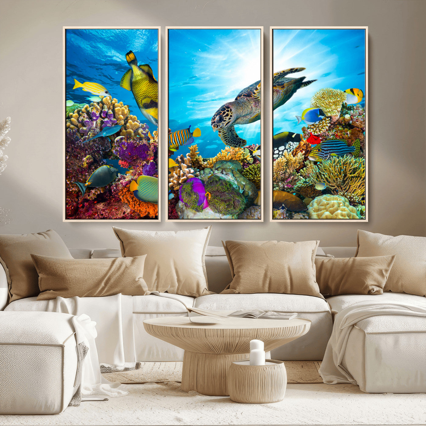 44772-MGV-CV-36X24-Underwater Sea Turtle Wall Art – Vibrant Coral Reef and Tropical Fish Canvas Print, Ocean Marine Life Decor for Living Room,