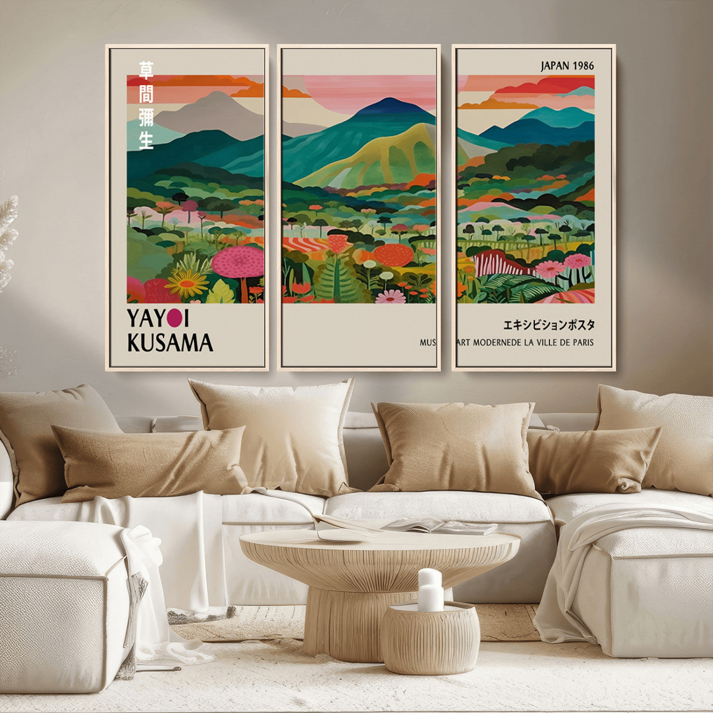 54215-MGV-CV-36X24-Yayoi Kusama Wall Art – Panoramic Japanese Landscape Canvas Print, Modern Abstract Nature Decor for Office, Bedroom or Living Room