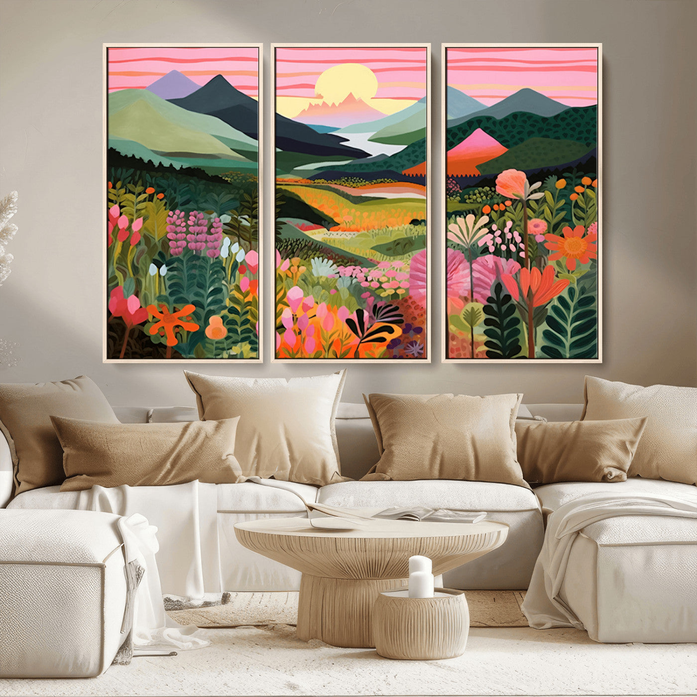 99638-MGV-CV-36X24-Sunset Meadow Wall Art – Panoramic Mountain Landscape with Wildflowers Canvas Print, Vibrant Nature Decor for Living Room, Bedroom