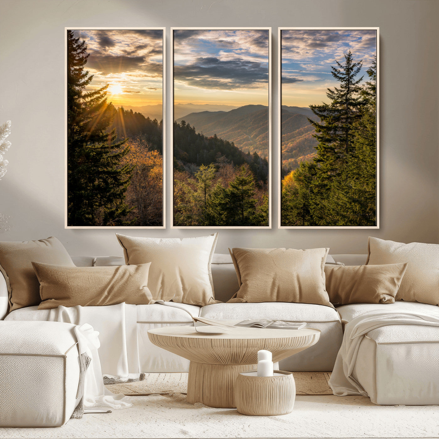 73692479-MGV-CV-36X24-Smoky Mountains Wall Art Canvas Print, Framed Forest Mountain Art Picture Print, Spring Mountain Perfect Spring Style Decor