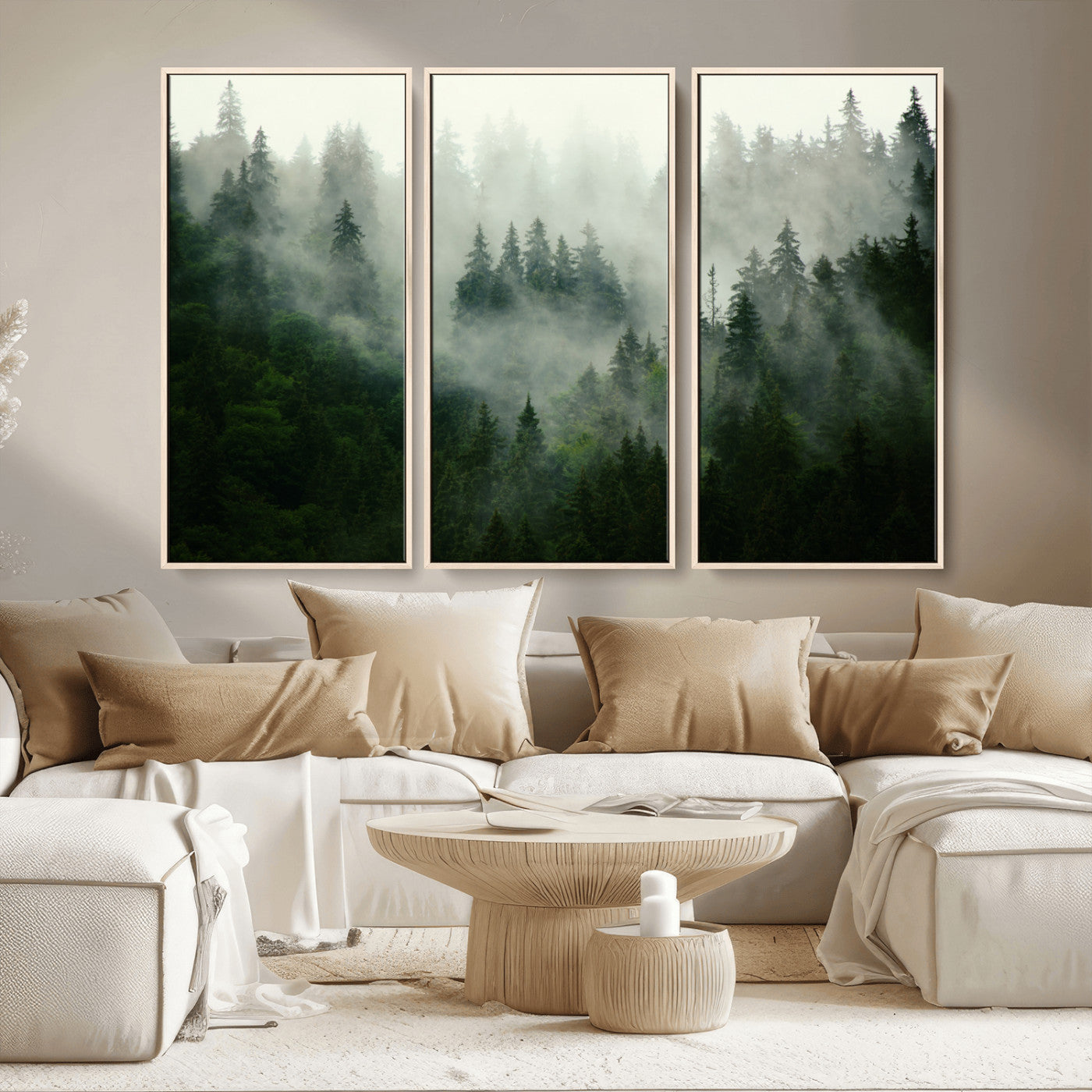 167720496-MGV-CV-36X24-Misty Forest Wall Art – Serene Evergreen Trees Canvas Print, Foggy Mountain Nature Landscape Decor for Bedroom, Living Room or
