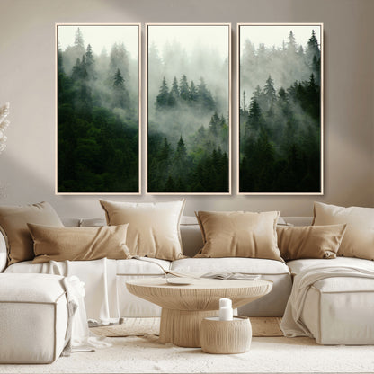 167720496-MGV-CV-36X24-Misty Forest Wall Art – Serene Evergreen Trees Canvas Print, Foggy Mountain Nature Landscape Decor for Bedroom, Living Room or