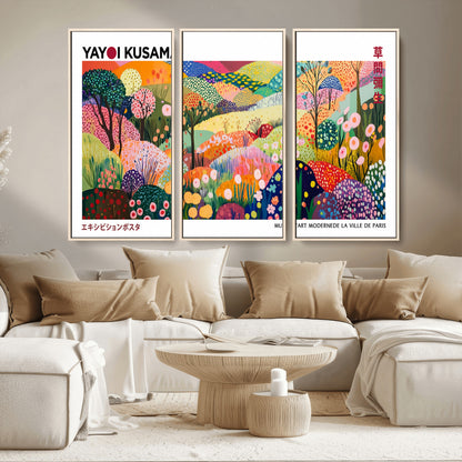 75201-MGV-CV-36X24-Yayoi Kusama Floral Wall Art – Vibrant Abstract Landscape Canvas Print, Modern Pop Art Poster for Living Room, Bedroom, or Gallery