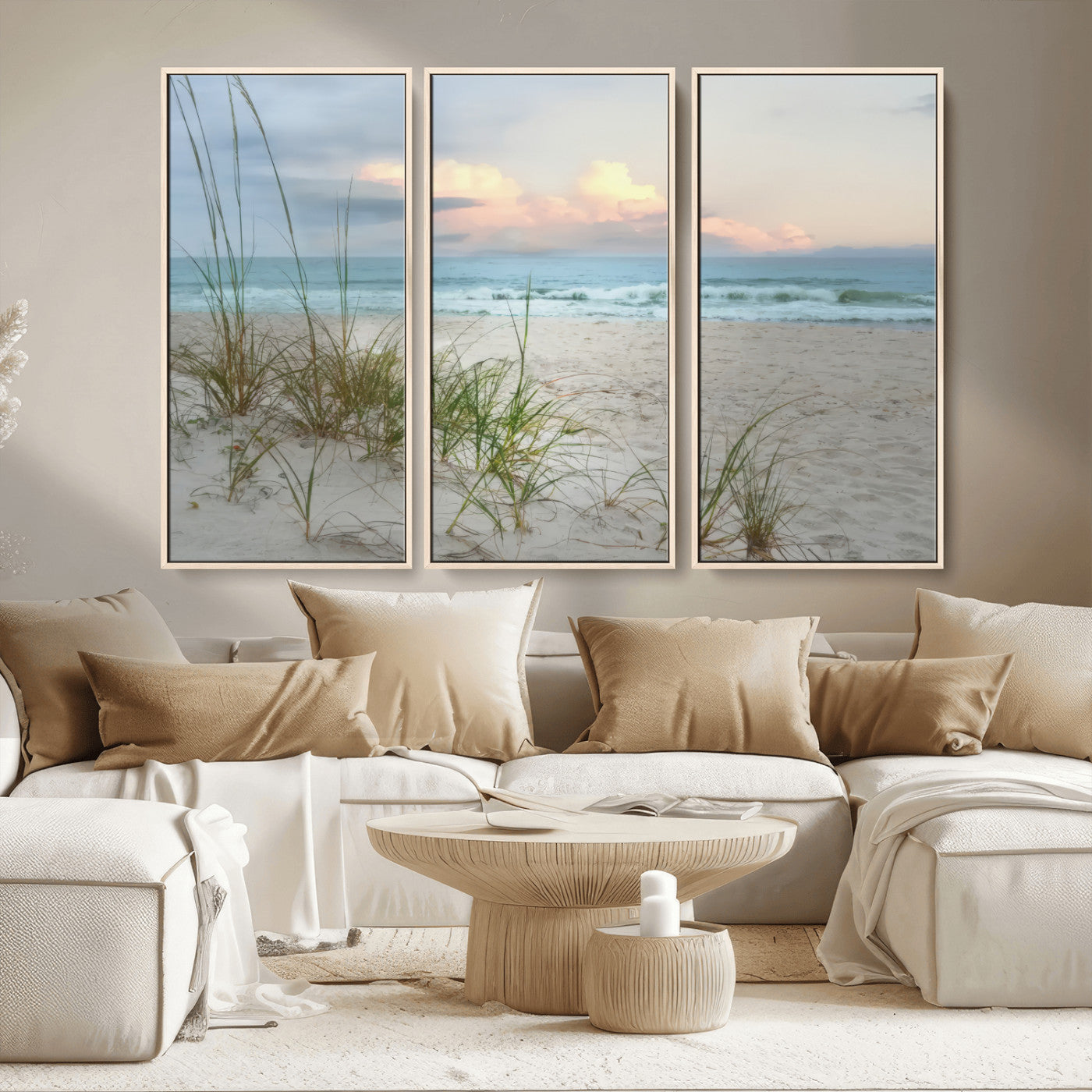 Test1001-MGV-CV-36X24-Coastal Beach Wall Art – Panoramic Ocean Waves and Sandy Dunes Canvas Print, Serene Seascape with Sea Oats for Relaxing Home or