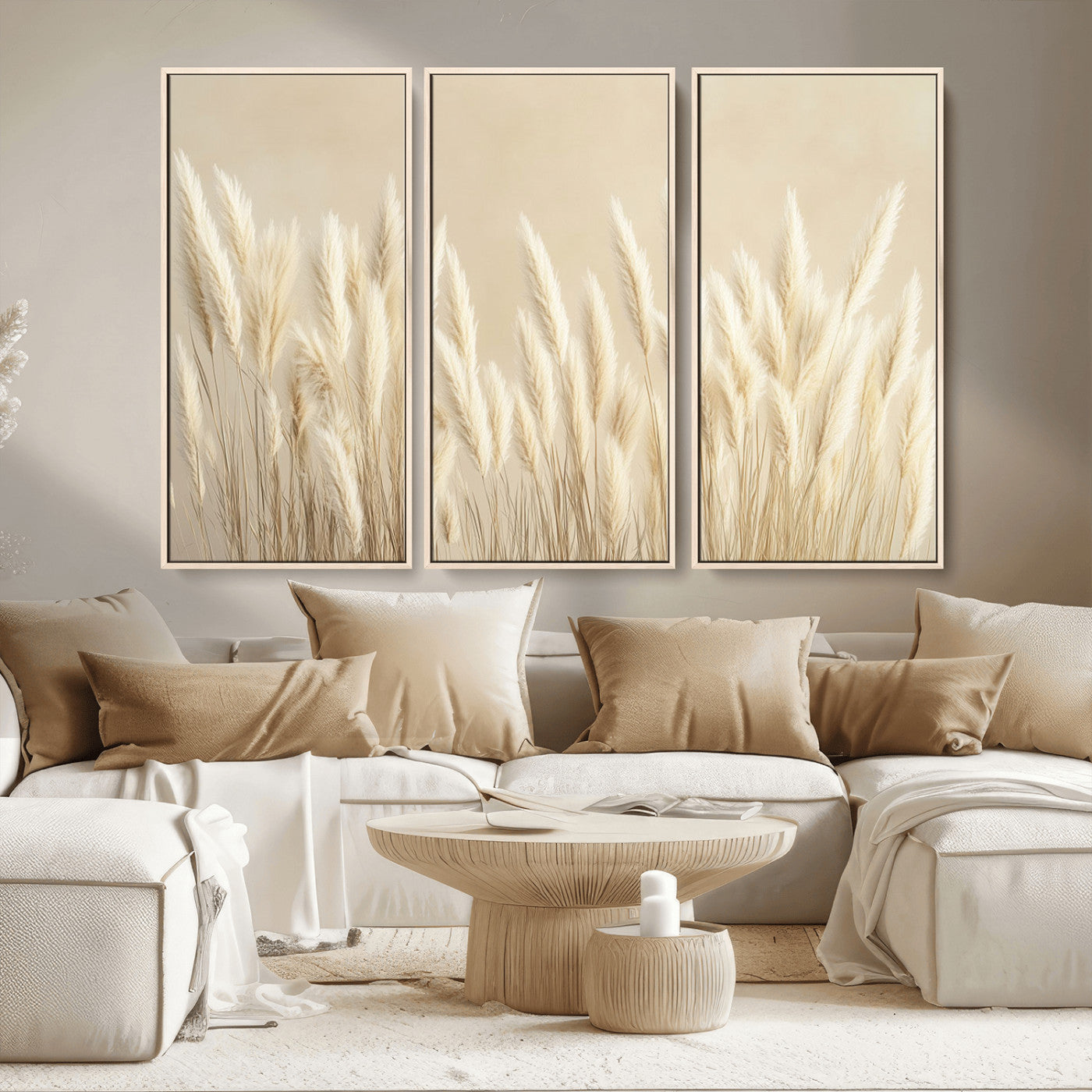 81444-MGV-CV-36X24-Pampas Grass Wall Art Canvas Print, Framed Beige Pampas Grass Art Picture Print, Minimalist Beige Perfect Minimalist Nature Decor