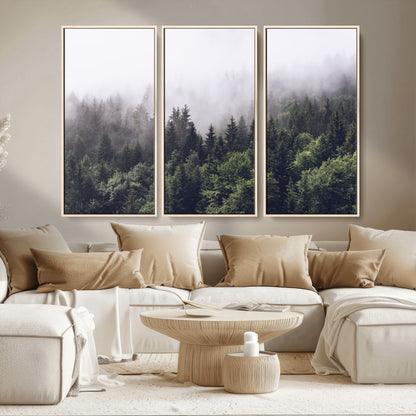 42578900-MGV-CV-36X24-Misty Pine Forest Wall Art – Tranquil Foggy Mountain Canvas Print, Nature Landscape Décor for Bedroom, Living Room, Cabin or