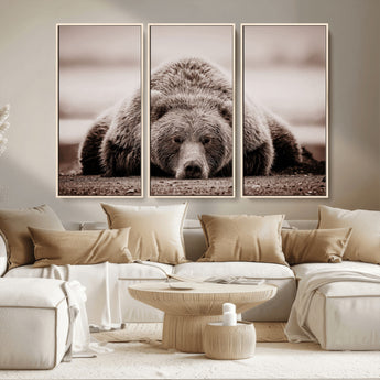 20611-MGV-CV-36X24-Grizzly Bear Wall Art – Majestic Wildlife Sepia Canvas Print, Rustic Nature Animal Artwork for Cabin, Lodge, Living Room, Bedroom,