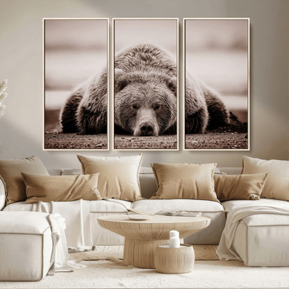 20611-MGV-CV-36X24-Grizzly Bear Wall Art – Majestic Wildlife Sepia Canvas Print, Rustic Nature Animal Artwork for Cabin, Lodge, Living Room, Bedroom,