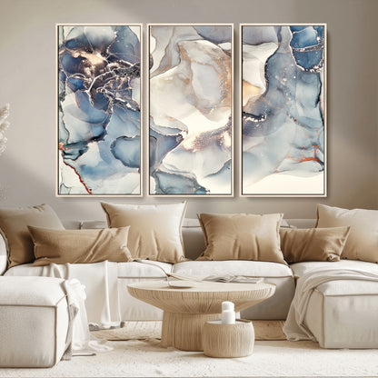 51497-MGV-CV-36X24-Abstract Blue and Gold Wall Art – Modern Fluid Ink Style Canvas Print, Elegant Contemporary Decor for Living Room, Office