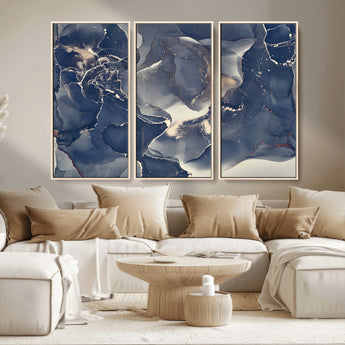 28282-MGV-CV-36X24-Blue Abstract Wall Art – Modern Ink Swirl Canvas Print, Contemporary Navy and Gold Painting for Living Room, Bedroom, Office or