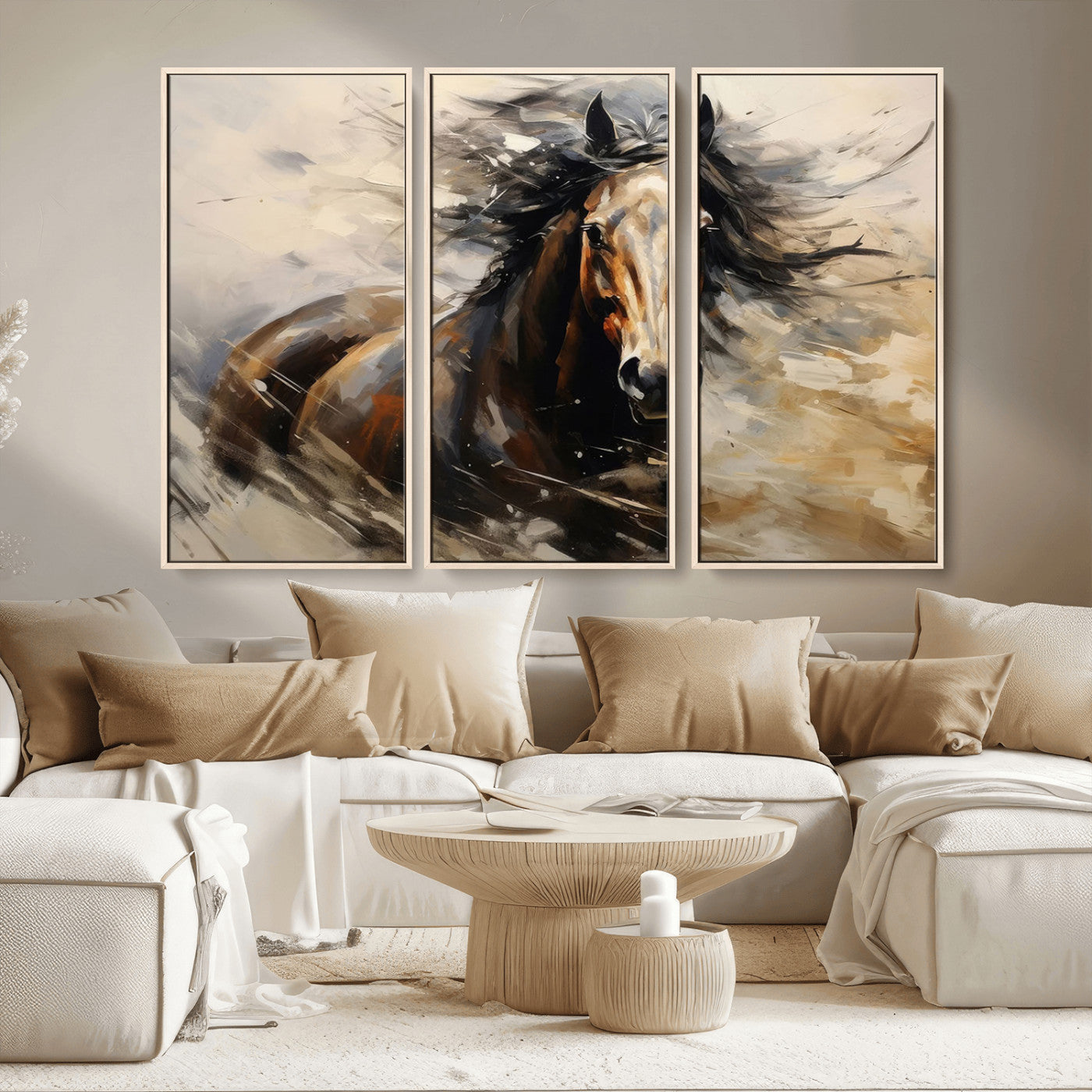 53001-MGV-CV-36X24-Wild Horse Wall Art – Majestic Stallion Canvas Print with Flowing Mane, Rustic Western Style Painting for Living Room, Office or