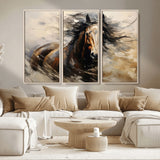 53001-MGV-CV-36X24-Wild Horse Wall Art – Majestic Stallion Canvas Print with Flowing Mane, Rustic Western Style Painting for Living Room, Office or