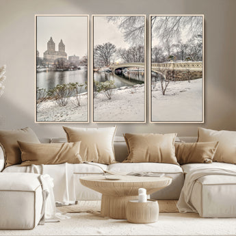 60292-MGV-CV-36X24-Central Park Winter Wall Art – Snowy Bow Bridge Canvas Print, Scenic New York City Landscape Photography for Living Room, Bedroom