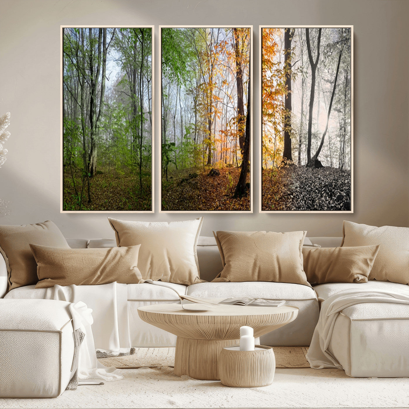 95317-MGV-CV-36X24-Four Seasons Forest Wall Art – Panoramic Nature Canvas Print Showing Spring, Summer, Autumn and Winter Landscape for Living Room,