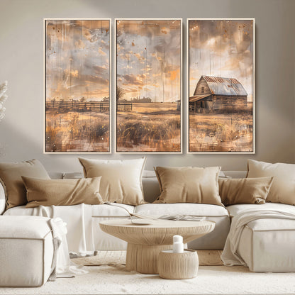 FARM2-MGV-CV-36X24-Rustic Farmhouse Wall Art Canvas Print, Framed Old Barn Art Picture Print, Southwestern Farmhouse Perfect Rustic Decor Artwork