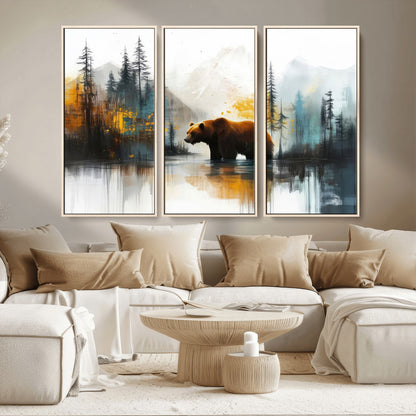 50308-MGV-CV-36X24-Bear Wilderness Wall Art – Mountain Forest Canvas Print, Rustic Cabin Decor with Wildlife Landscape, Nature Artwork for Lodge,