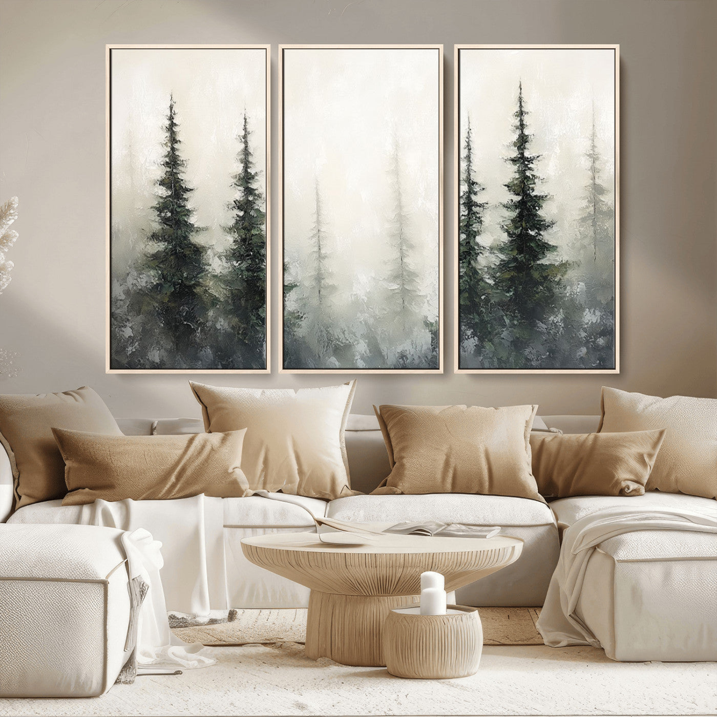 33241-MGV-CV-36X24-Misty Forest Wall Art Canvas Print, Framed Foggy Pines Art Picture Print, Forest Haze Perfect Rustic Minimalist Decor Artwork