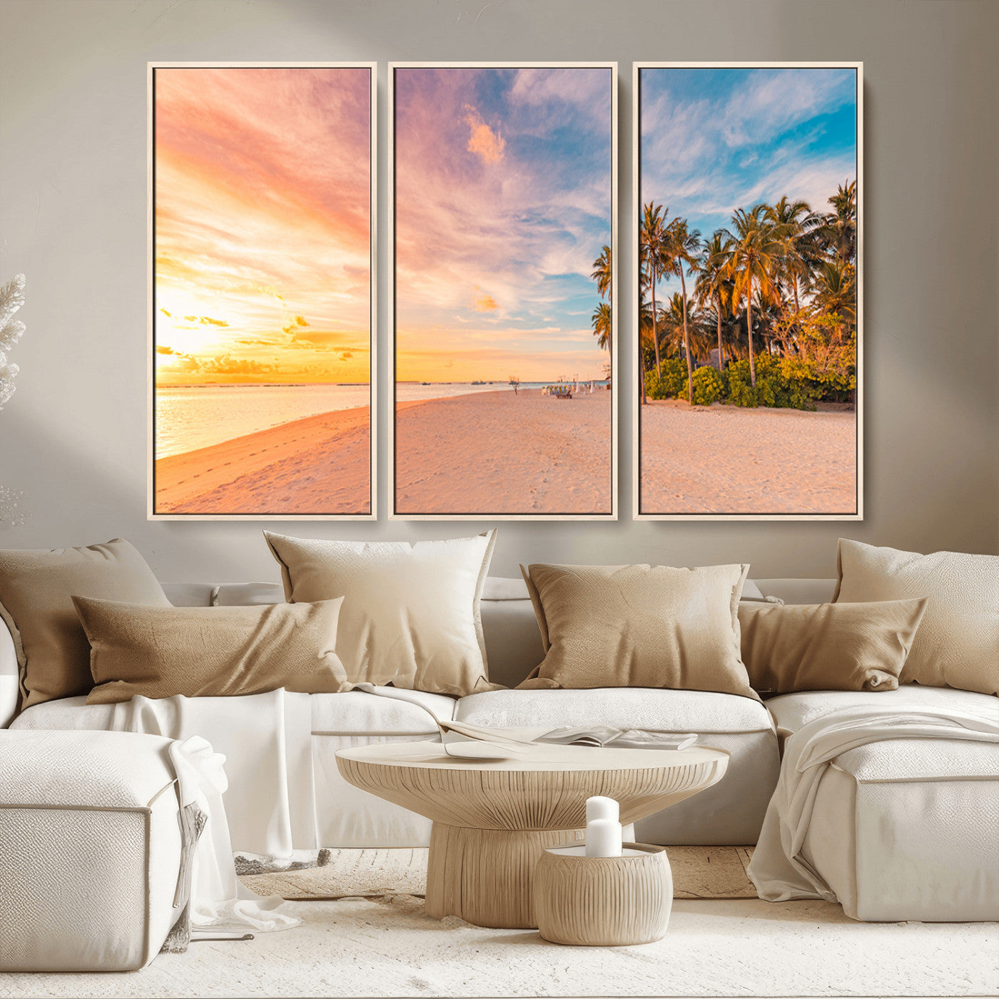 41542880-MGV-CV-36X24-Tropical Beach Wall Art Canvas Print, Framed Palm Trees Art Picture Print, Sunset Shore Perfect Tropical Coastal Decor Artwork