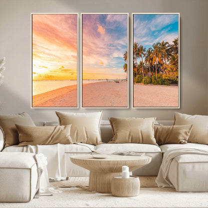41542880-MGV-CV-36X24-Tropical Beach Wall Art Canvas Print, Framed Palm Trees Art Picture Print, Sunset Shore Perfect Tropical Coastal Decor Artwork