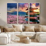 32331262-MGV-CV-36X24-Mount Fuji Japan Wall Art – Cherry Blossom Landscape Canvas Print, Chureito Pagoda Sunset Photography, Japanese Nature Travel
