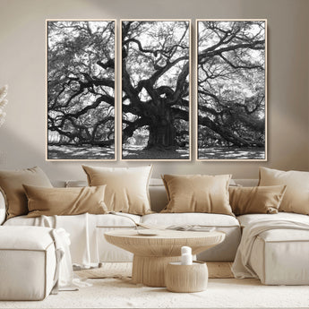 81655611-MGV-FC-48X32-3P_Natural-Ancient Oak Wall Art Canvas Print, Framed Twisted Branches Art Picture Print, Gnarled Tree Perfect Moody Nature Decor Artwork