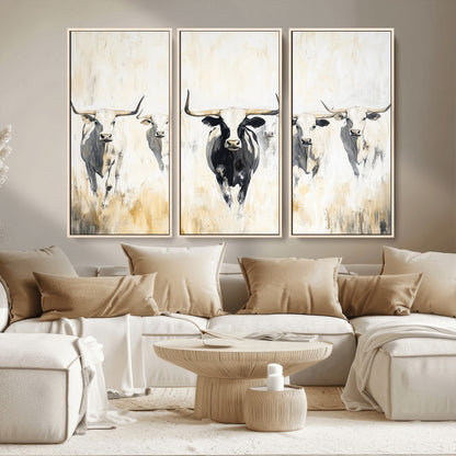 40397799-MGV-CV-36X24-Texas Longhorn Wall Art Canvas Print, Framed Rustic Herd Art Picture Print, Western Bull Perfect Neutral Western Decor Artwork