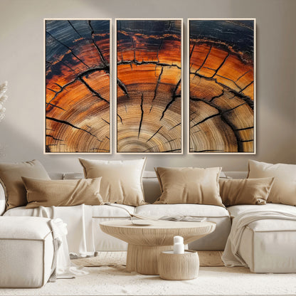 65909987-MGV-CV-36X24-Rustic Tree Ring Wall Art – Nature Inspired Wooden Texture Canvas Print, Modern Abstract Artwork for Living Room, Bedroom, Office