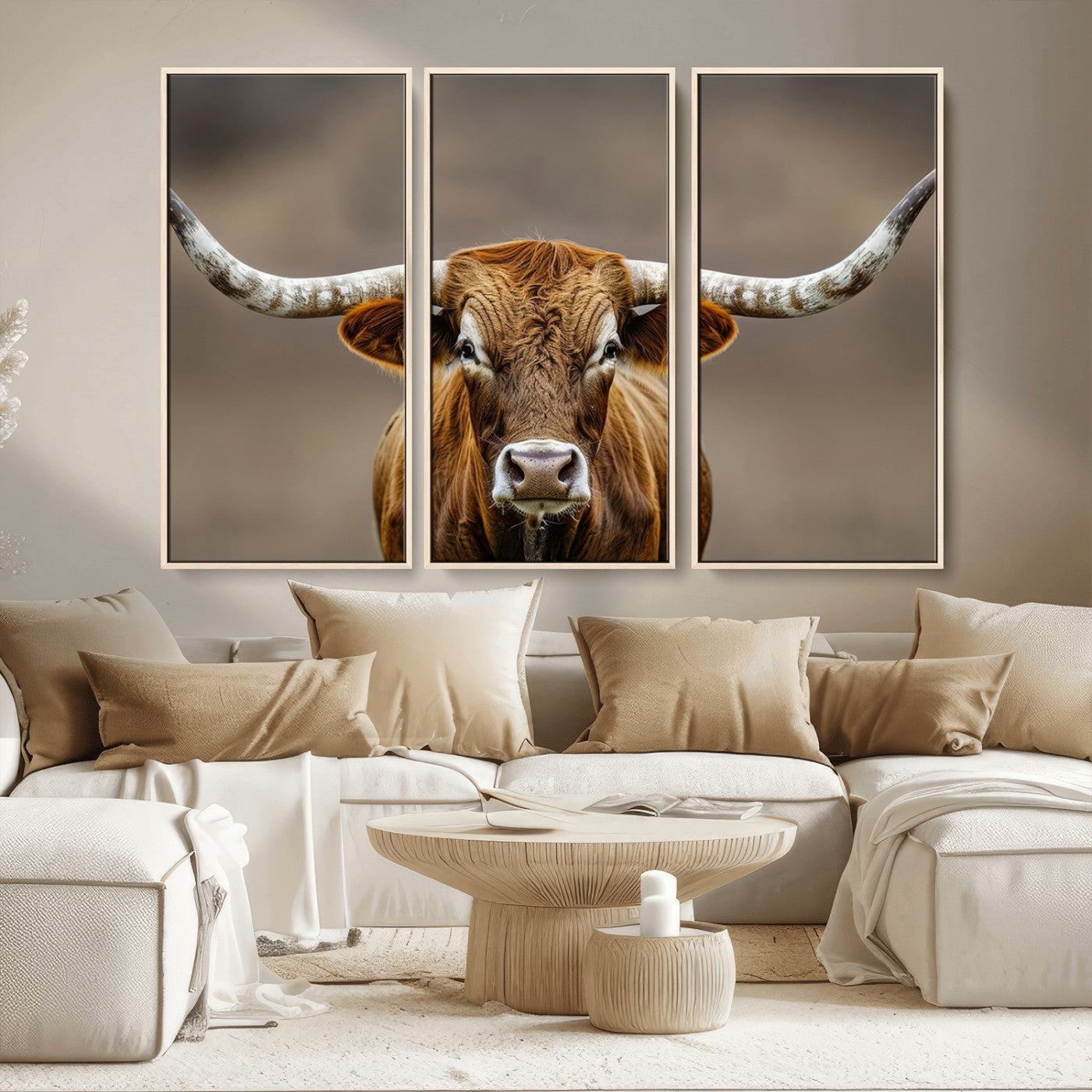 12179171-MGV-CV-36X24-Texas Longhorn Wall Art Canvas Print, Framed Brown Bull Art Picture Print, Lone Cattle Perfect Rustic Western Decor Artwork