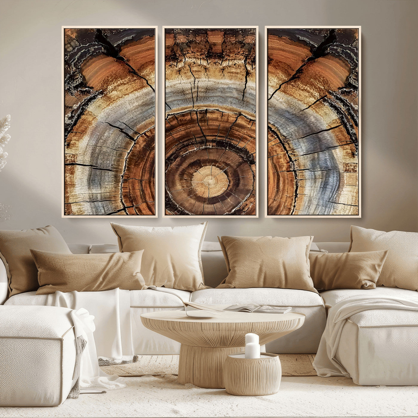 15184146-MGV-CV-36X24-Tree Rings Wall Art Canvas Print, Framed Wood Texture Art Picture Print, Rustic Pattern Perfect Rustic Organic Decor Artwork