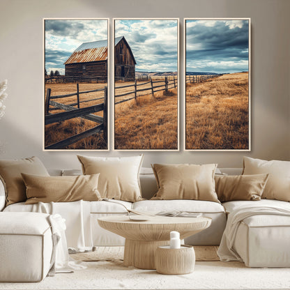 69356982-MGV-CV-36X24-Old Barn Wall Art Canvas Print, Framed Rustic Fence Art Picture Print, Wooden Farmhouse Perfect Rustic Farmhouse Decor Artwork