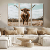39350715-MGV-CV-36X24-Texas Longhorn Wall Art Canvas Print, Framed Longhorn Cow Art Picture Print, Western Cattle Perfect Rustic Western Decor Artwork