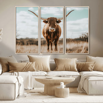 39350715-MGV-CV-36X24-Texas Longhorn Wall Art Canvas Print, Framed Longhorn Cow Art Picture Print, Western Cattle Perfect Rustic Western Decor Artwork