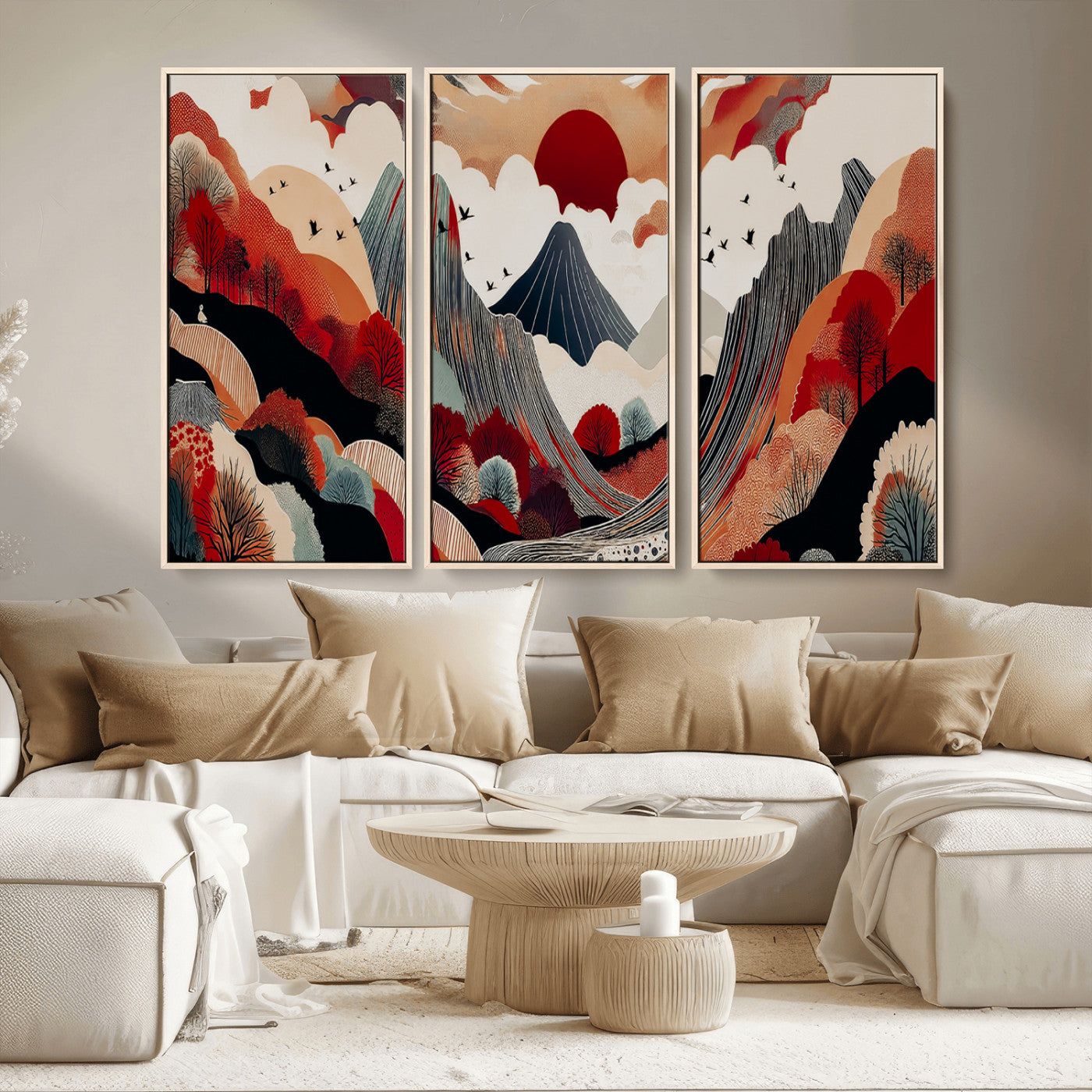 59495752-MGV-CV-36X24-Abstract Mountain Wall Art Canvas Print, Framed Vibrant Landscape Art Picture Print, Nature Drawing Perfect Contemporary