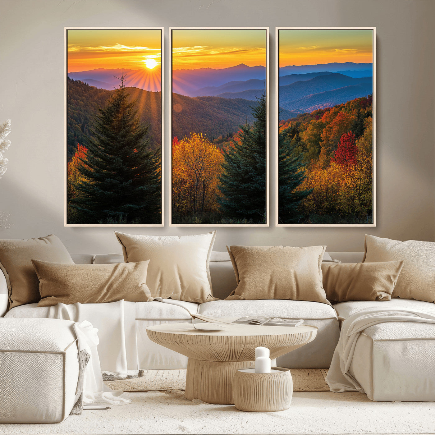36964931-MGV-CV-36X24-Autumn Mountains Wall Art Canvas Print, Framed Sunset Glow Forest Art Picture Print, Golden Trees Perfect Vibrant Nature Decor