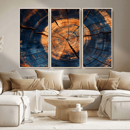 18975622-MGV-CV-36X24-Burnt Wood Wall Art Canvas Print, Framed Aged Timber Art Picture Print, Rustic Tree Slice Perfect Rustic Decor Artwork for Home,