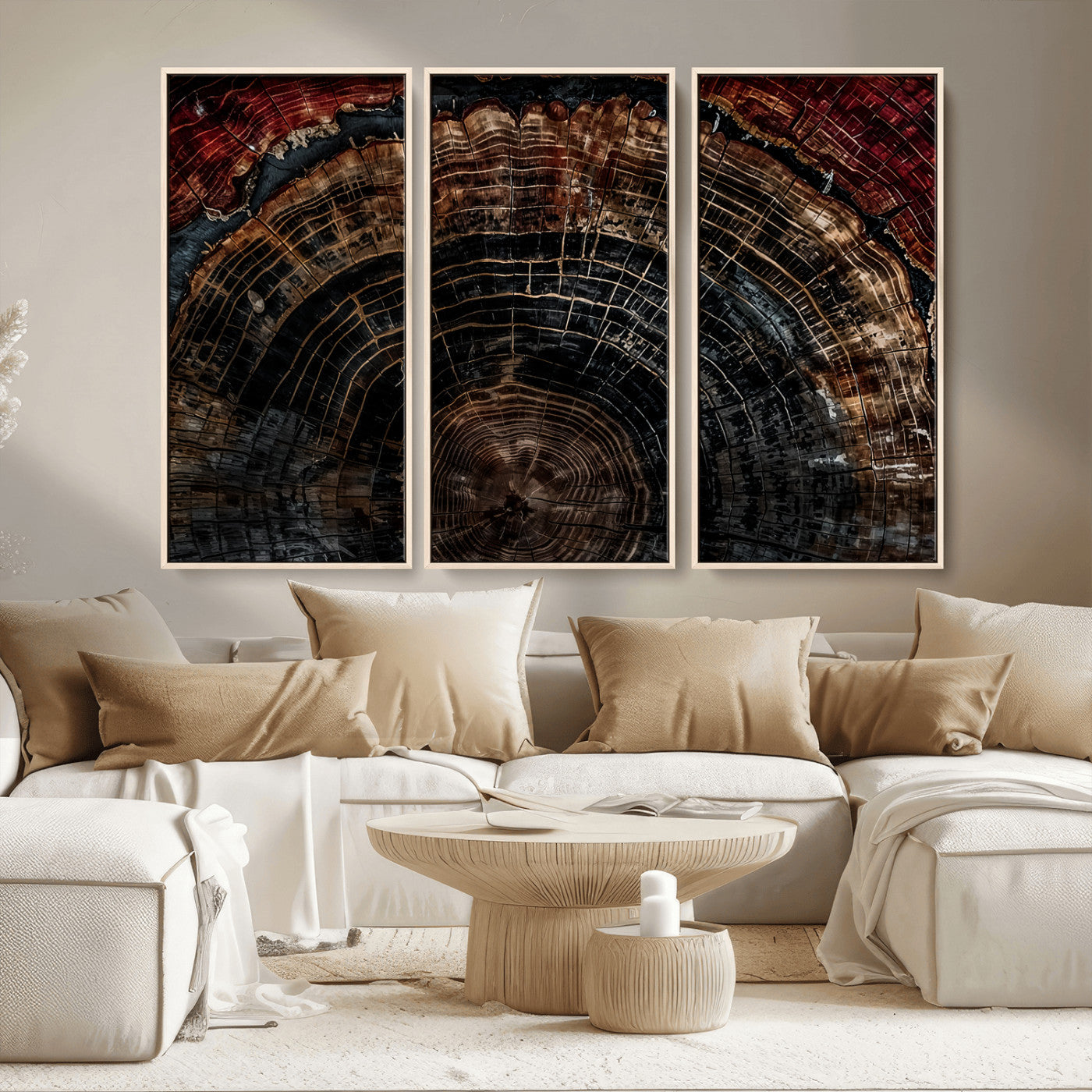 43686762-MGV-CV-36X24-Dark Wood Ring Wall Art Canvas Print, Framed Abstract Wood Tree Art Picture Print, Rustic Tree Slice Perfect Rustic Decor Artwork