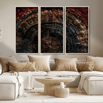 43686762-MGV-CV-36X24-Dark Wood Ring Wall Art Canvas Print, Framed Abstract Wood Tree Art Picture Print, Rustic Tree Slice Perfect Rustic Decor Artwork