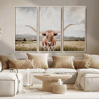 80054319-MGV-CV-36X24-Longhorn Wall Art – Rustic Western Canvas Print, Majestic Bull Artwork for Farmhouse, Ranch or Living Room