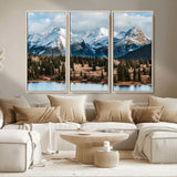 36247746-MGV-CV-36X24-Snowy Peaks Wall Art Canvas Print, Framed Alpine Lake Art Picture Print, Pine Forest Perfect Alpine Wilderness Decor Artwork
