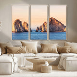 72996116-MGV-CV-36X24-El Arco Wall Art Canvas Print, Framed Cabo Rocks Art Picture Print, Ocean Arch Perfect Golden Coastal Landmark Decor Artwork