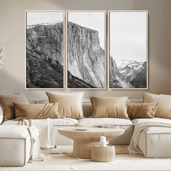 39393420-MGV-CV-36X24-El Capitan Wall Art Canvas Print, Framed Yosemite Cliff Art Picture Print, Monochrome Mountain Perfect Monochrome Sierra Decor