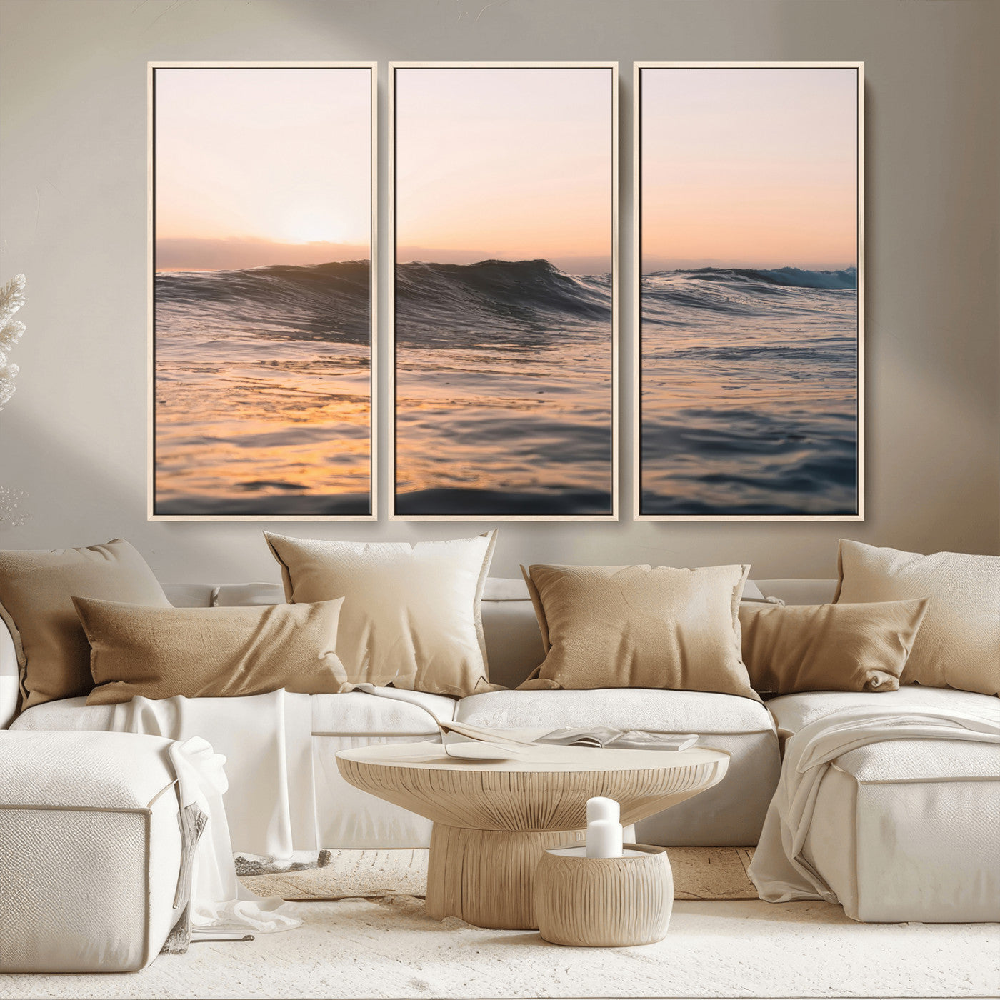 46299358-MGV-CV-36X24-Sunset Waves Wall Art Canvas Print, Framed Ocean Horizon Art Picture Print, Golden Water Perfect Golden Hour Coastal Decor Artwork