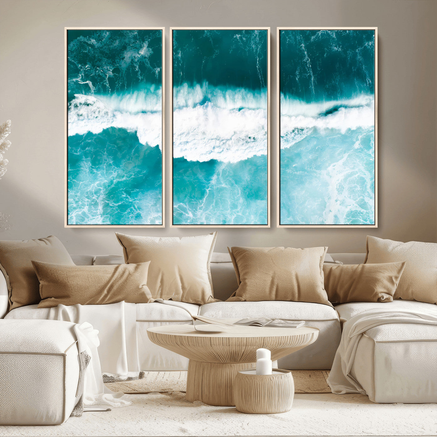 23828594-MGV-CV-36X24-Aerial Waves Wall Art Canvas Print, Framed Ocean Break Art Picture Print, Sea Foam Perfect Tropical Coastal Decor Artwork